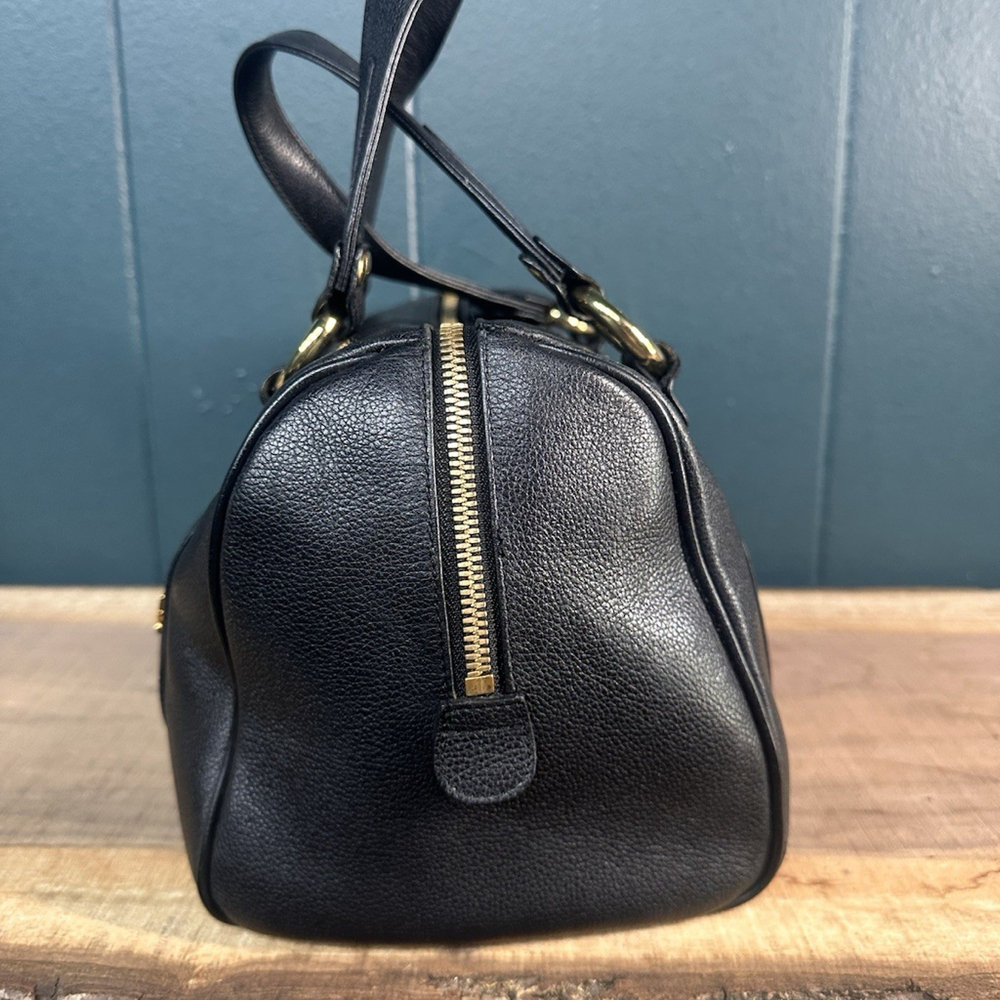 MCM Munchen Black Leather Mini Boston Bowler Satchel Bag Gold Vintage - Picture 10 of 12